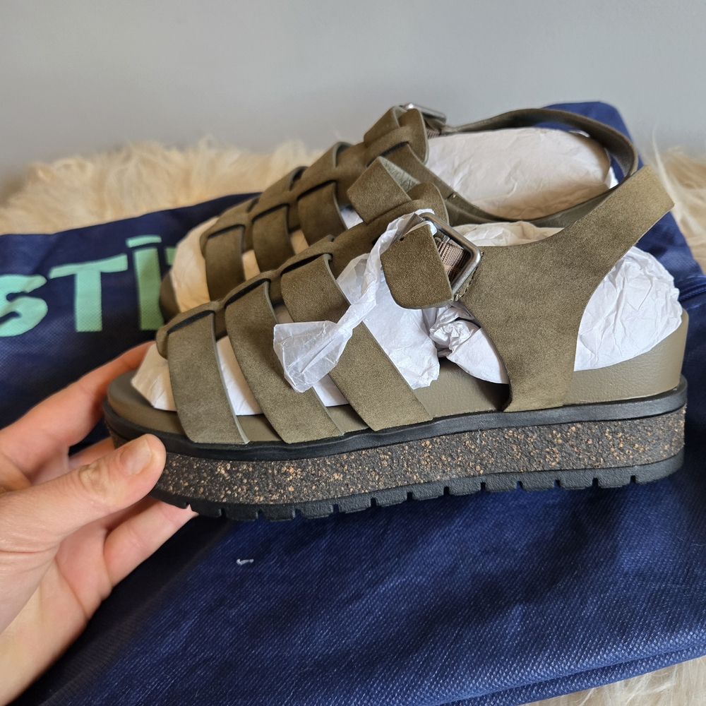 MIA Olive Green Strappy Platform Sandals with Buckle Size 7 - Picture 4 of 5